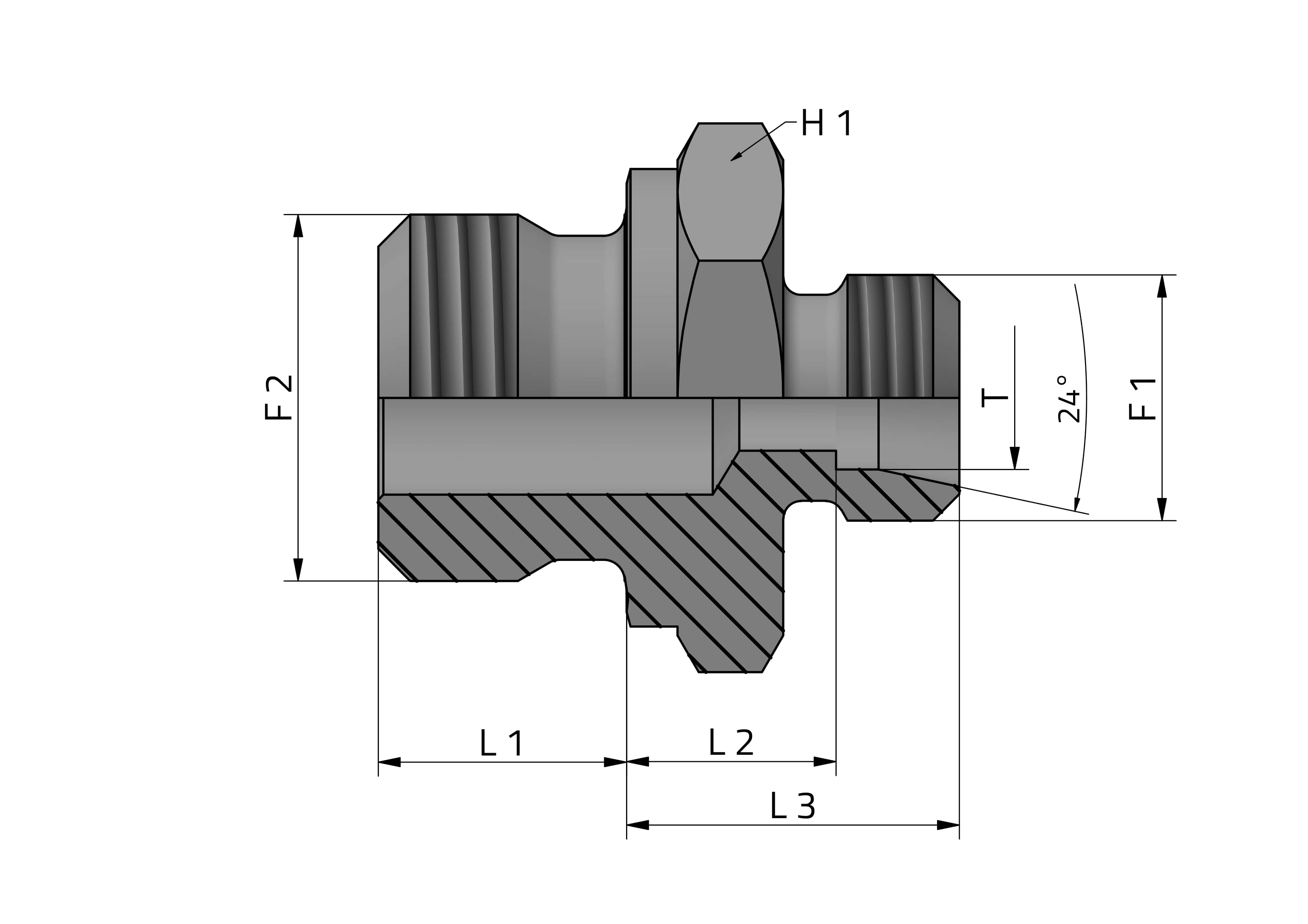 DIN MALE STUD COUPLING - BSPP MALE FORM B