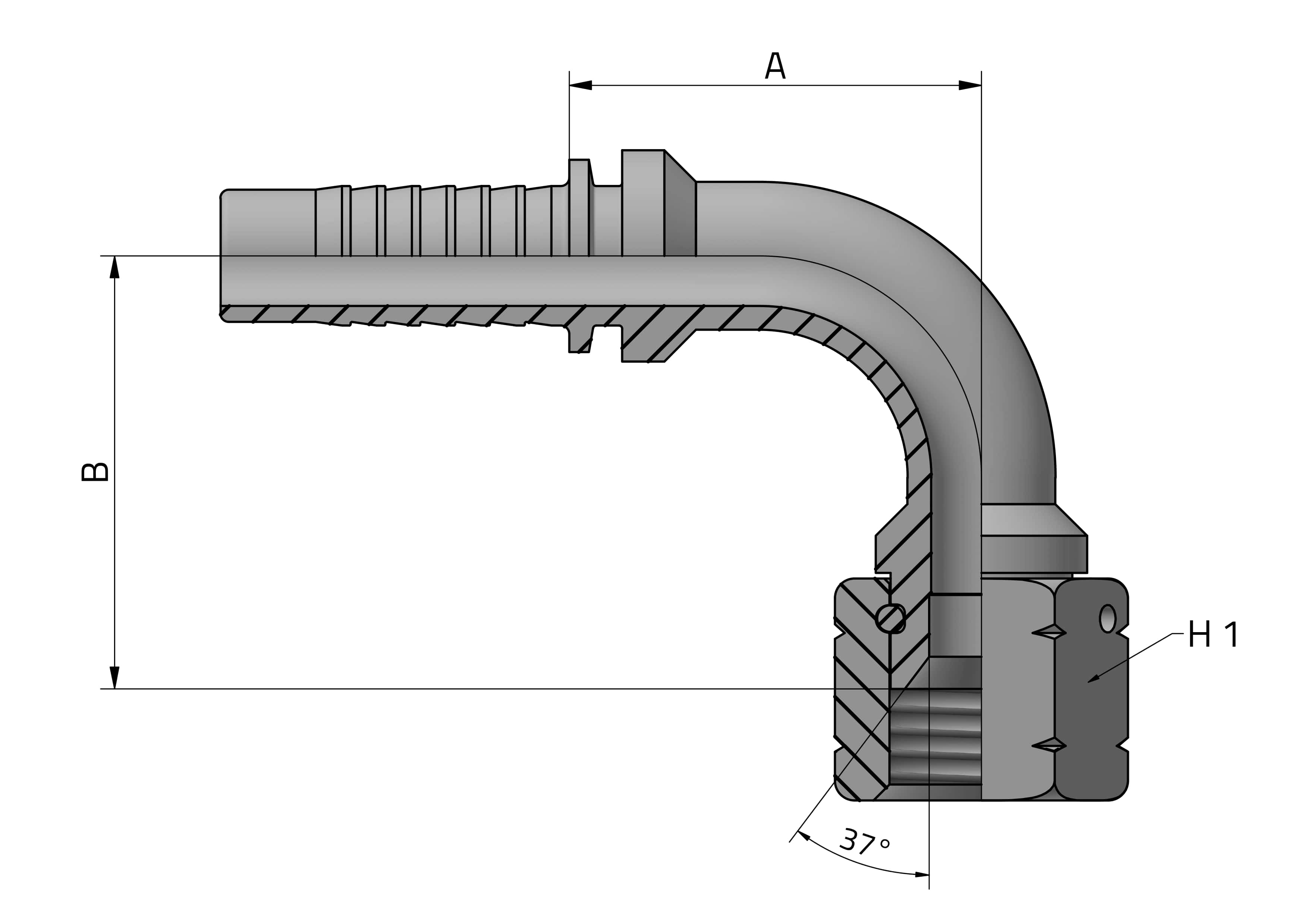 JIC 37° FEMALE - 90° ELBOW - THRUST WIRE NUT