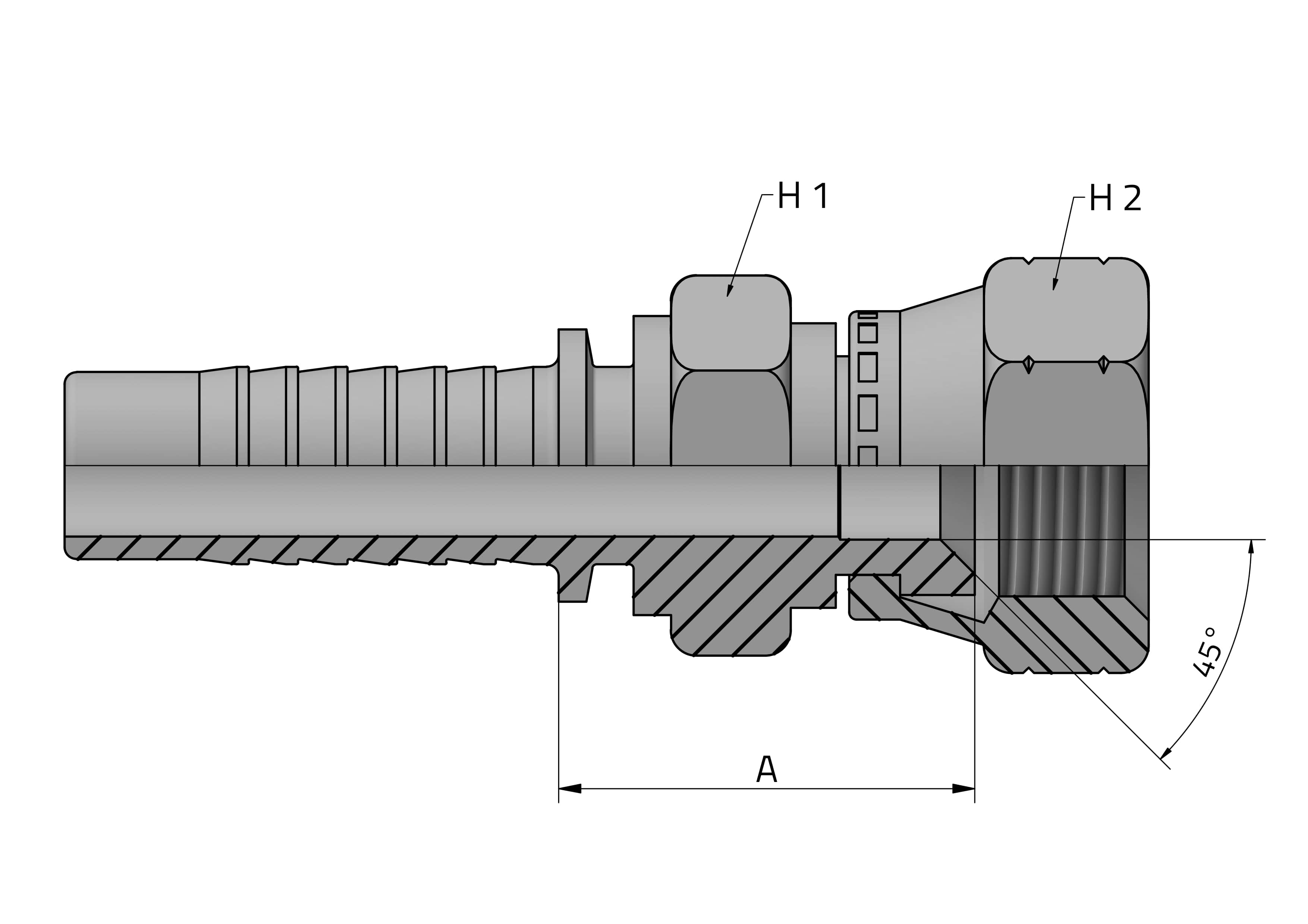 SAE 45° FEMALE (DOUBLE HEXAGON)